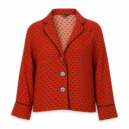 Front view of New Look women’s multicoloured geometric polyester basic blouse, size UK 8, collared