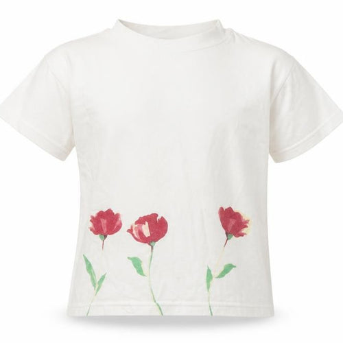 ELLE Girls White Floral Cotton Basic T-Shirt Size 2 Years Crew Neck