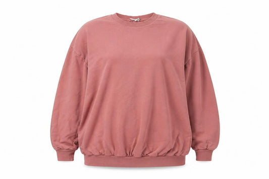 Front view of ASOS women’s pink cotton pullover sweatshirt, size UK 10