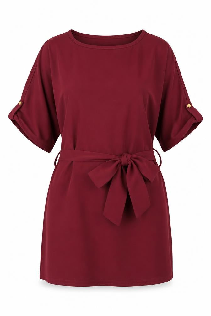 Front view of Primark women’s purple polyester tunic blouse, size UK 4, round neck