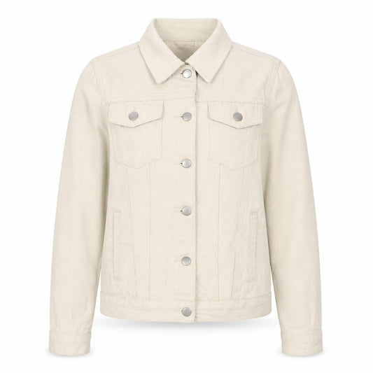 Front view of I SAW IT FIRST women’s beige jacket, size UK 6, button