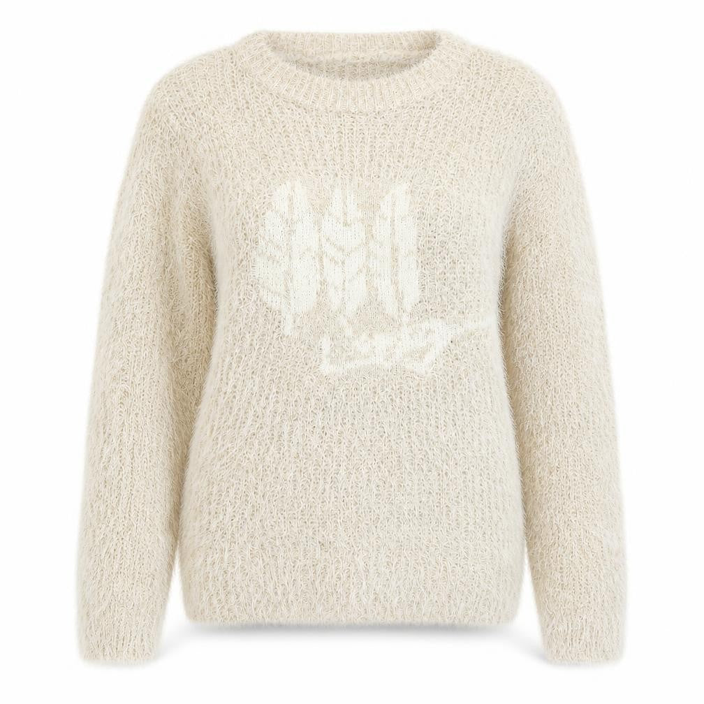 Xiaosa Fushi Womens Beige Round Neck  Cotton Pullover Jumper Size S