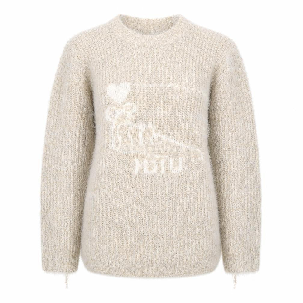 Xiaosa Fushi Womens Beige Round Neck  Cotton Pullover Jumper Size S