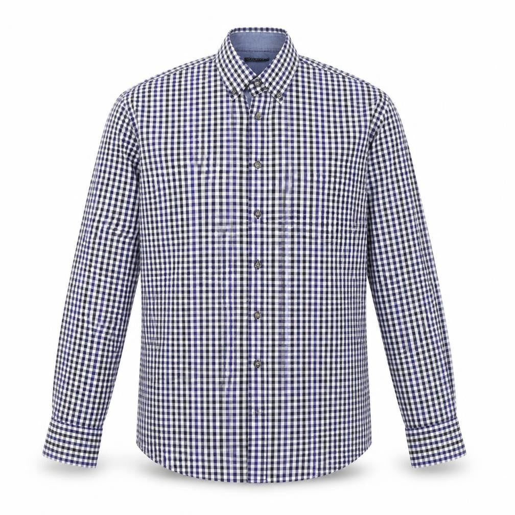 Pretend Mens Blue Plaid Cotton  Button-Up Size M Collared Button
