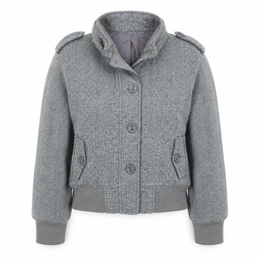 Front view of E-vie women’s blue jacket, size UK 18, button