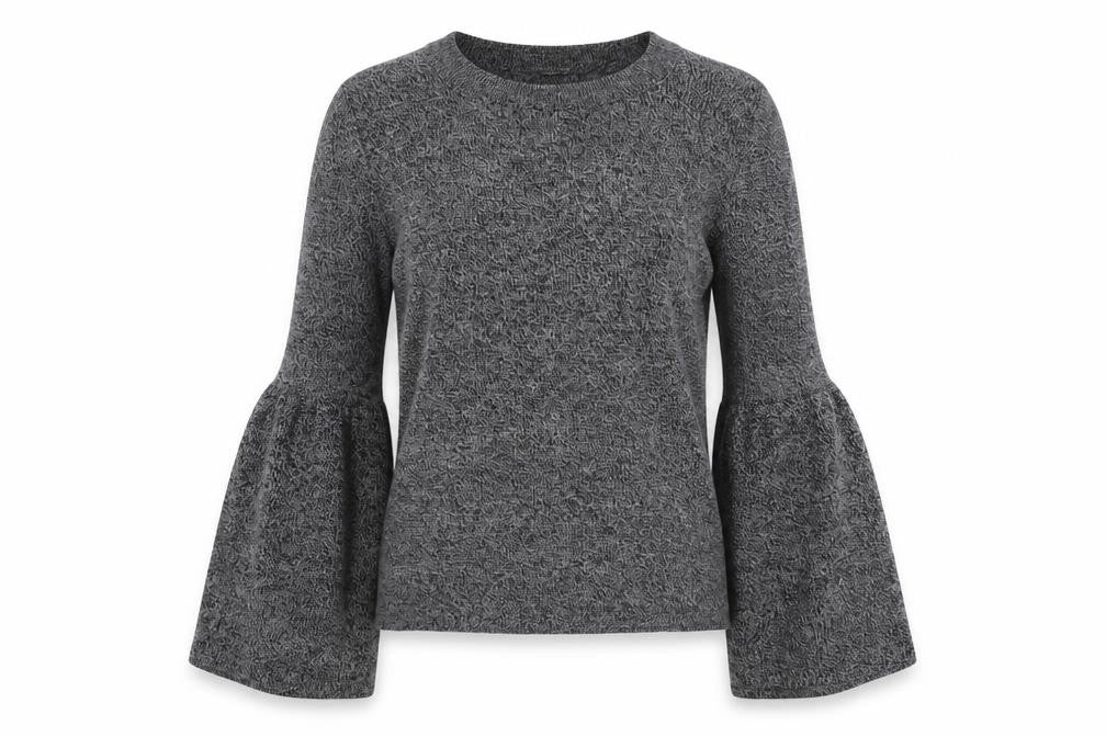 Front view of Preworn women’s grey round neck polyester jumper, size S