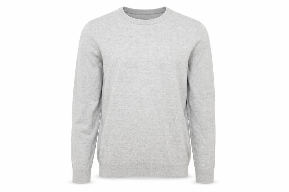 Front view of H&M men’s grey crew neck cotton jumper, size L