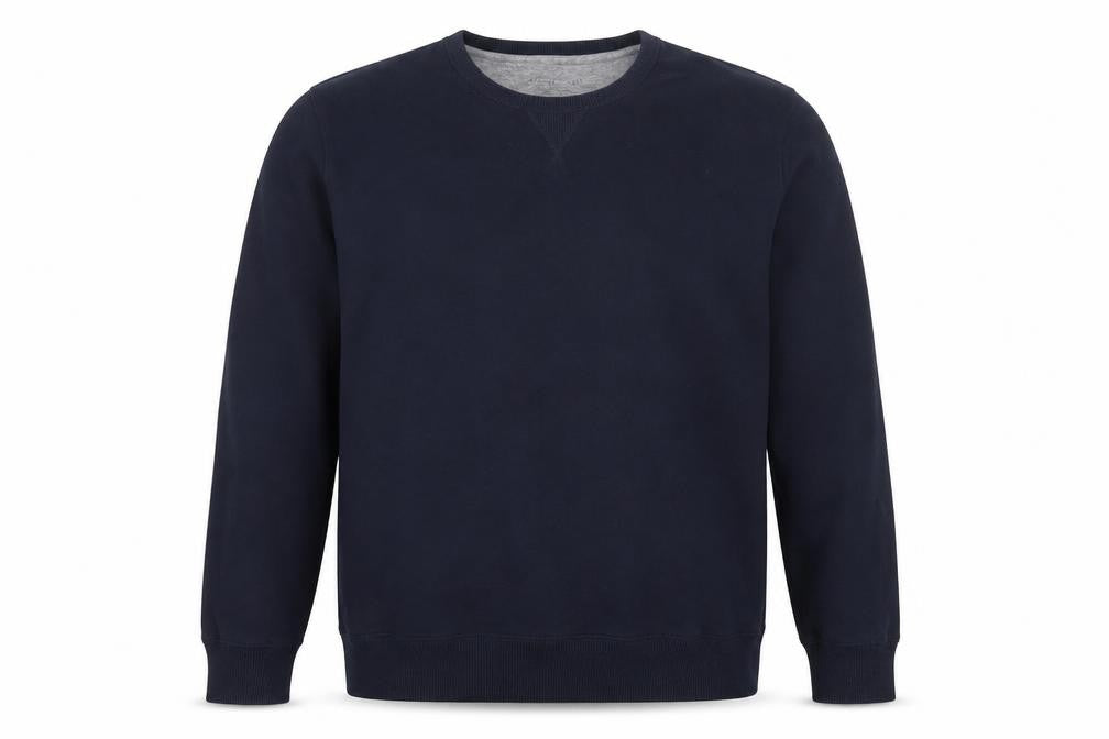 Front view of Modern Essentials men’s blue cotton pullover sweatshirt, size M