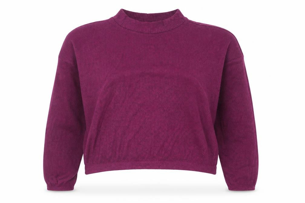 Front view of Only women’s purple polyester cropped t-shirt, size S, high neck