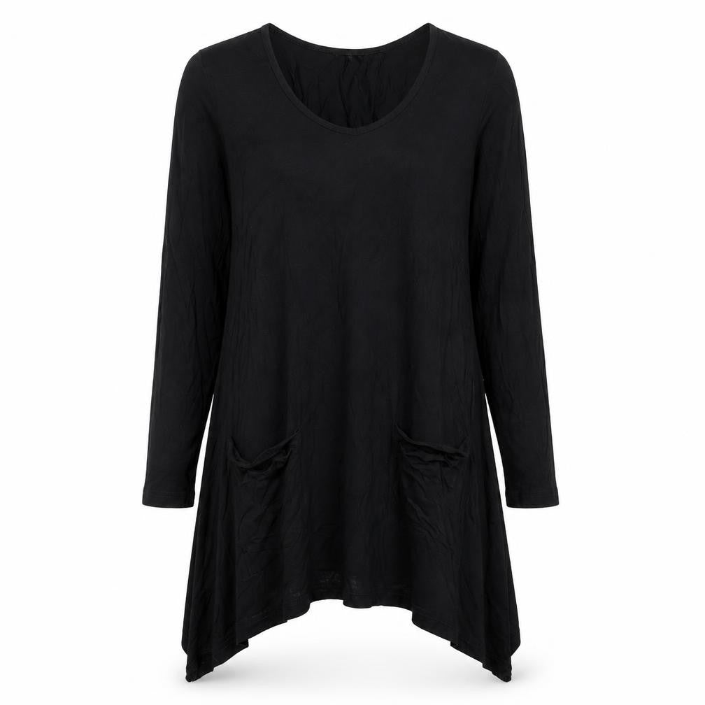 Front view of Papaya women’s black viscose a-line, size UK 10, crew neck pullover