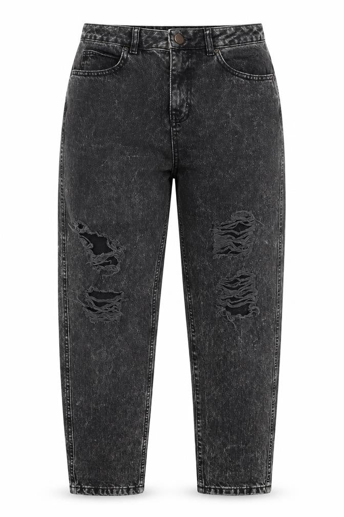 Front view of ASOS women’s black cotton straight jeans, size UK 28, in, 32-inch leg regular button