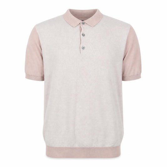 Front view of Burton men’s pink polyester polo, size L, collared