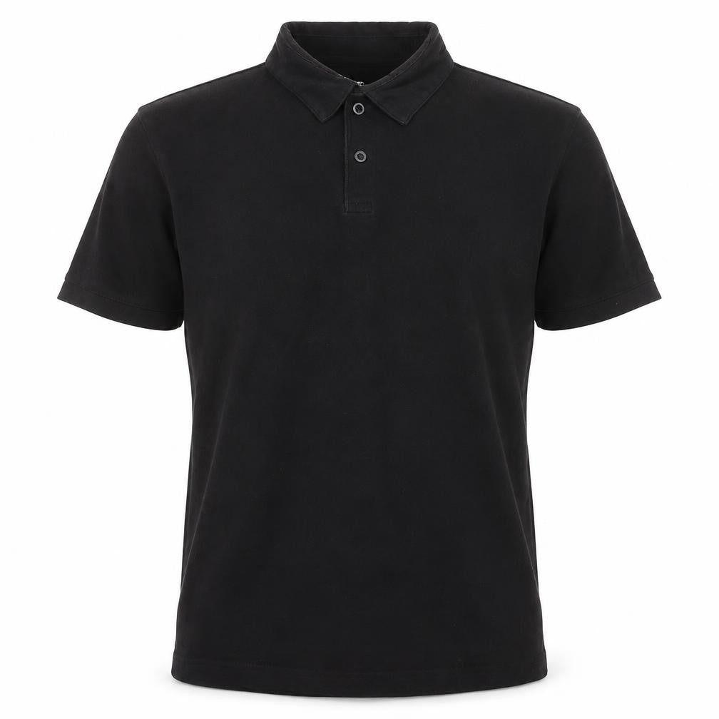 Front view of H&M men’s black cotton button-up, size L, collared