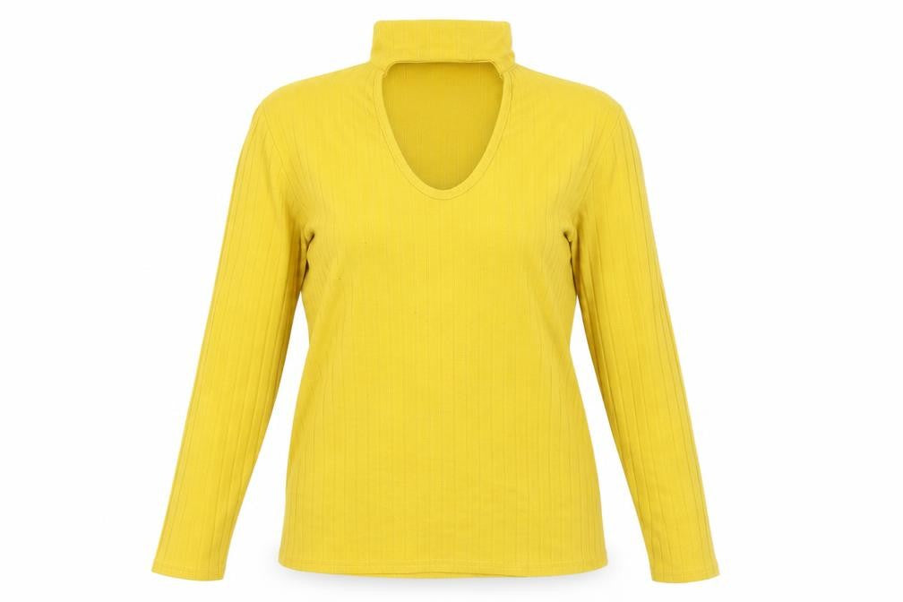 Front view of Chemistry women’s yellow polyester pullover sweatshirt, size UK 12