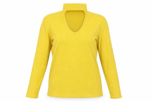 Front view of Chemistry women’s yellow polyester pullover sweatshirt, size UK 12