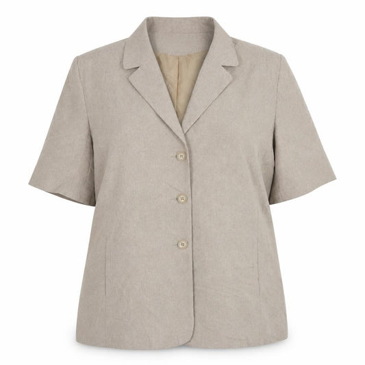 Front view of Bonmarché women’s beige polyester jacket suit jacket, size UK 18