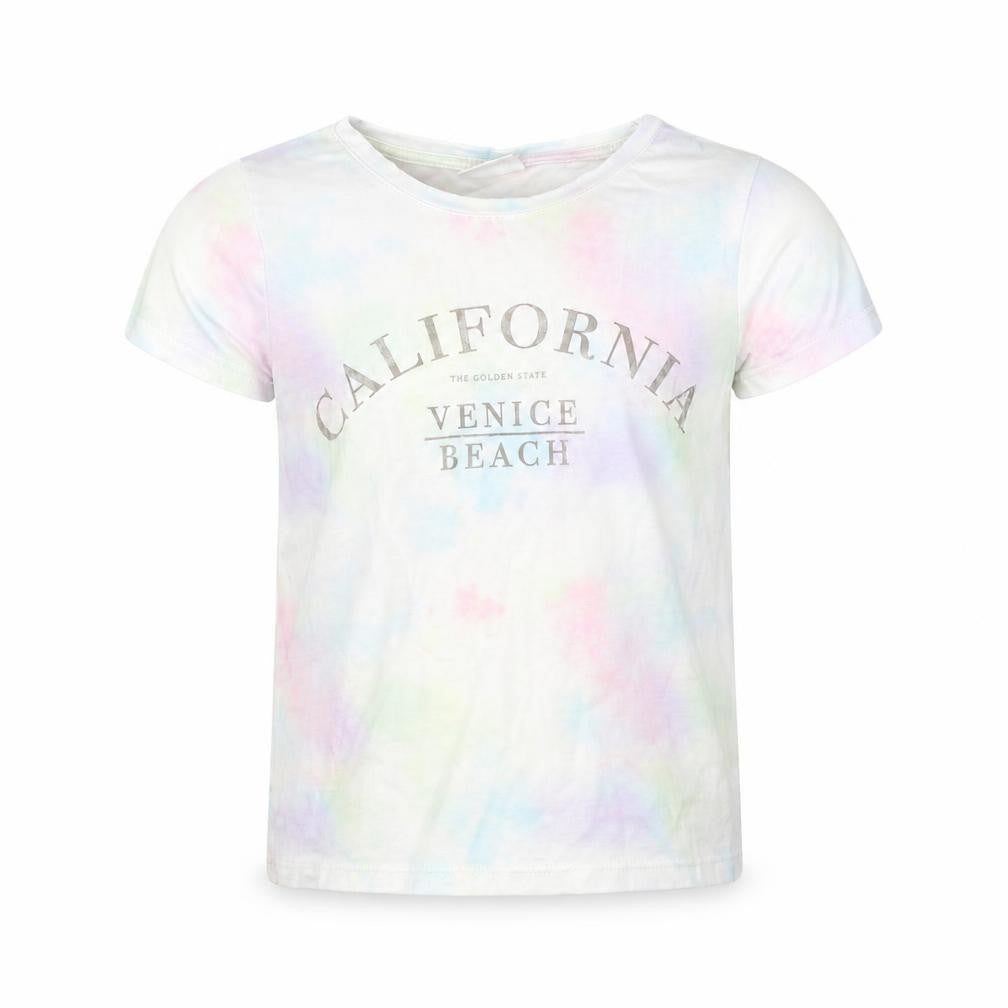 Front view of F&F girls’ multicoloured polyester basic t-shirt, size 5-6, years round neck