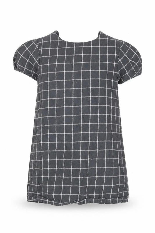 Front view of Next girls’ black striped cotton a-line, size 4, years round neck