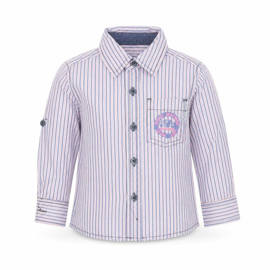 Front view of Early Days Baby Multicoloured Striped Cotton Basic Button-Up, size 12-18, Months Collared