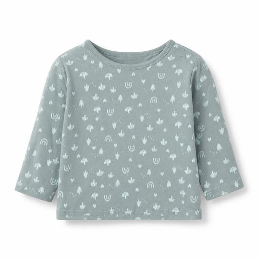 Front view of George Baby Green Geometric Cotton Basic T-Shirt, size 6-9, Months Round Neck