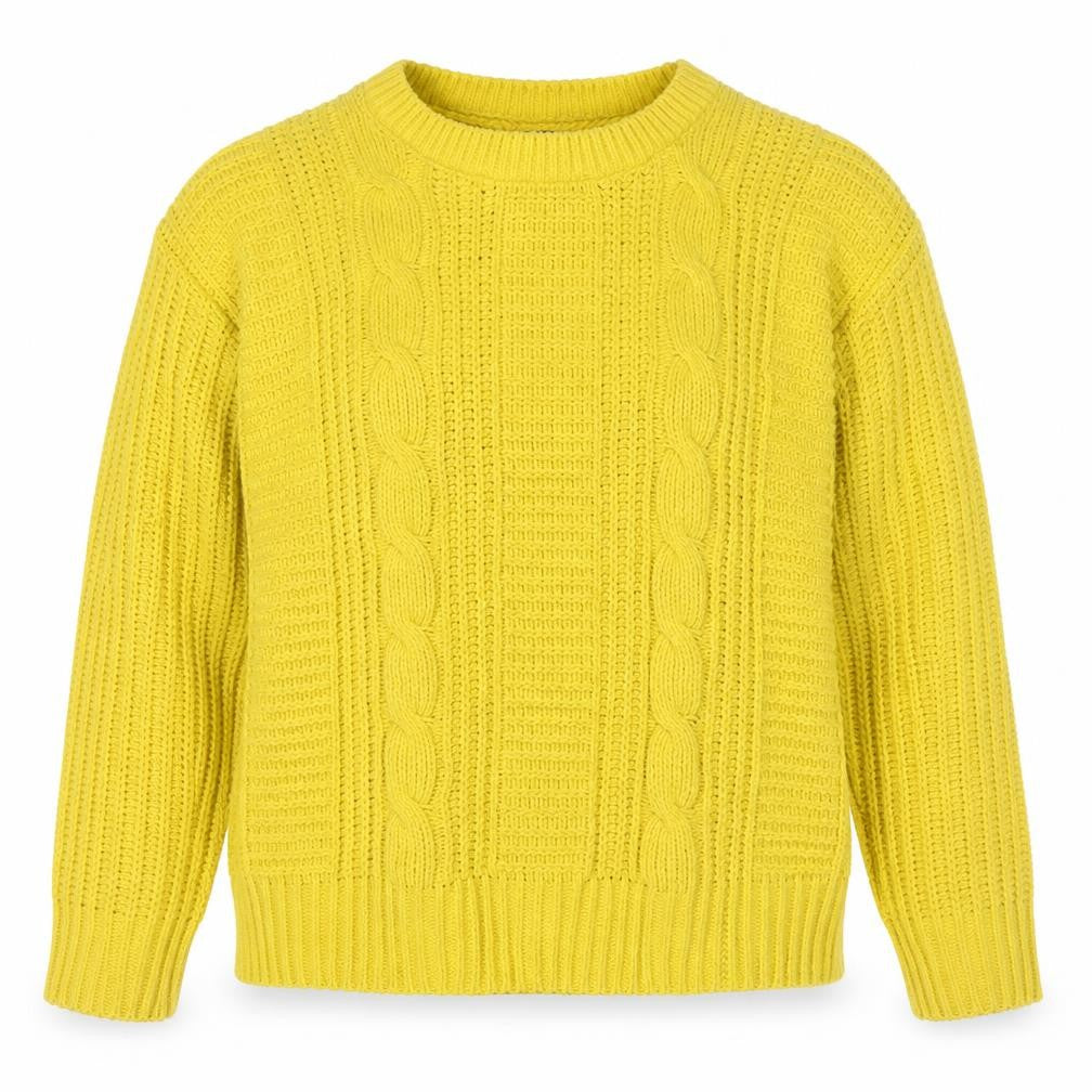 Front view of Yssica women’s yellow crew neck polyester jumper, size S