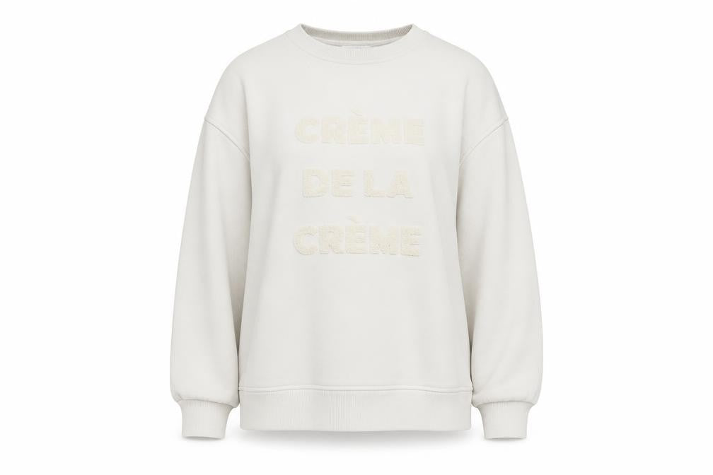 Front view of Gallery women’s ivory cotton pullover sweatshirt, size XS, pullover