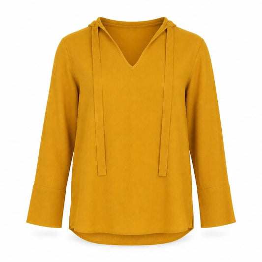 Front view of Primark women’s orange polyester tunic blouse, size UK 8, v-neck