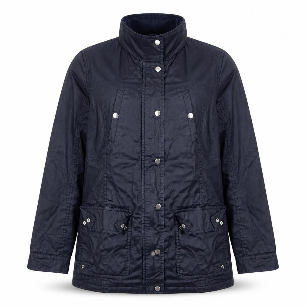 Front view of George women’s blue jacket coat, size UK 12, zip