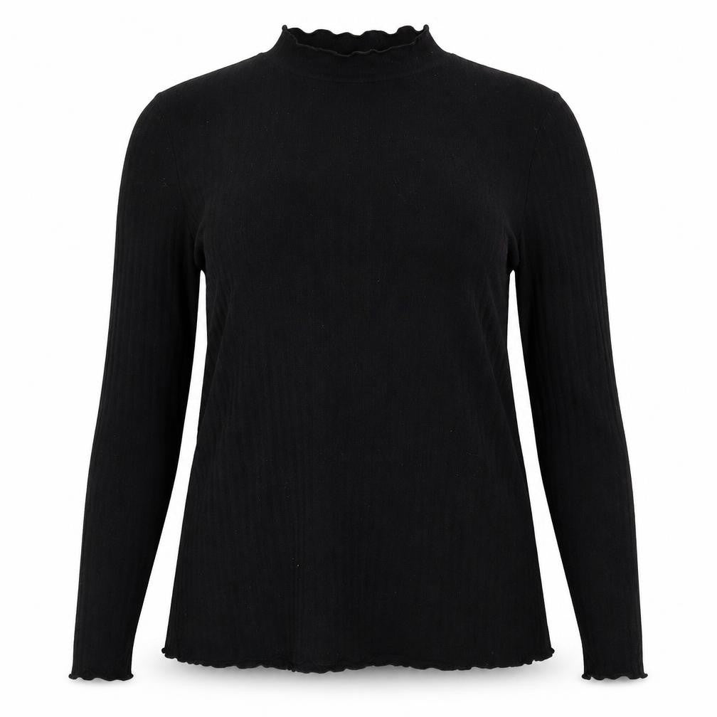Front view of Papaya women’s black crew neck polyester jumper, size UK 14