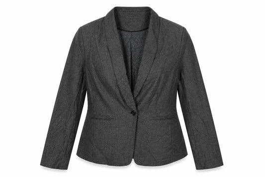 Front view of Next women’s grey polyester jacket suit jacket, size UK 14