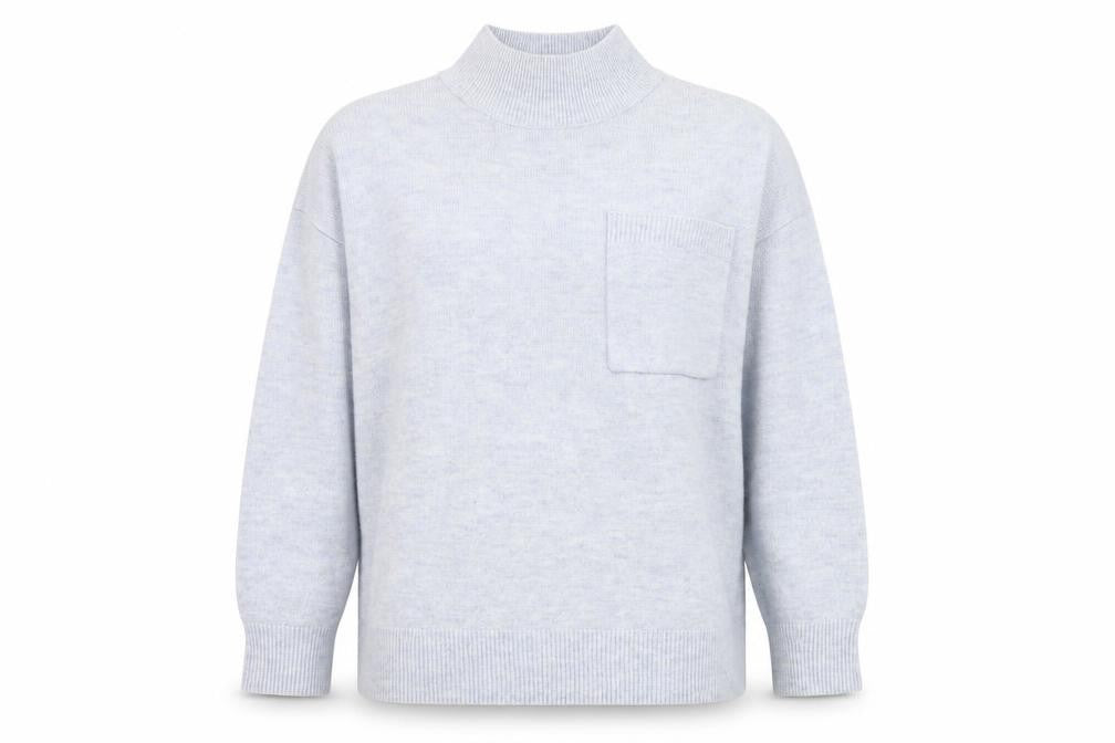 Front view of F&F women’s blue mock neck polyester jumper, size UK 14