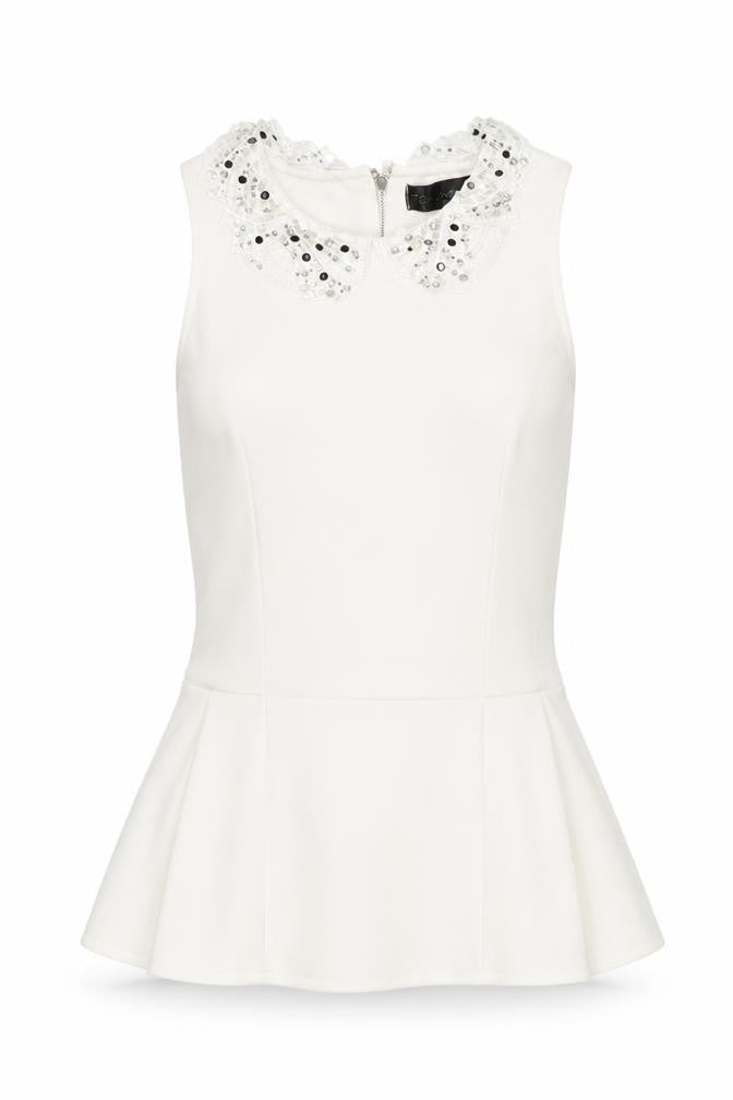 Topshop Womens White  Polyester Basic Blouse Size 8 Round Neck