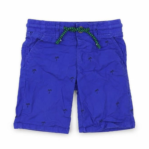 Marks and Spencer Boys Blue  Cotton Cropped Trousers Size 2-3 Years  Regular Drawstring - Palm Tree Print