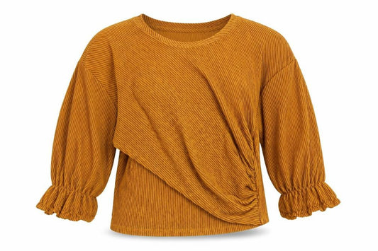 Front view of Zara women’s yellow polyester basic t-shirt, size S, v-neck