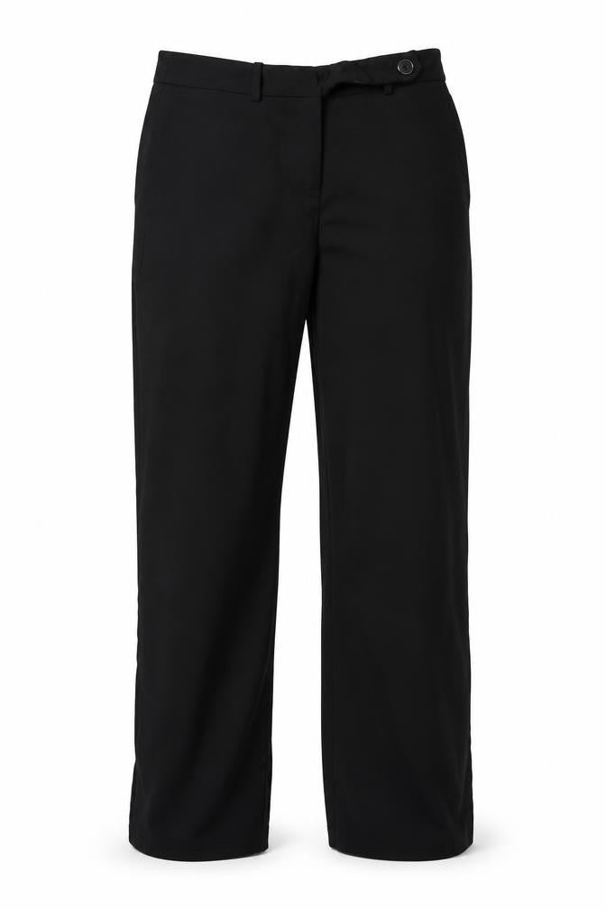 Front view of Next women’s black polyester trousers, size UK 8, 29-inch leg regular