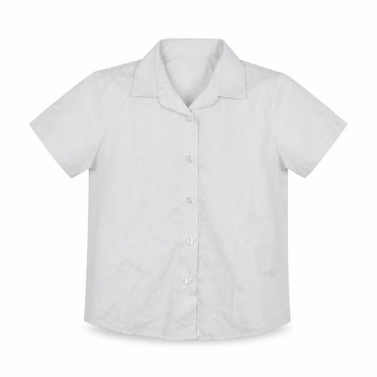 Front view of George boys’ white polyester basic button-up, size 5-6, years collared