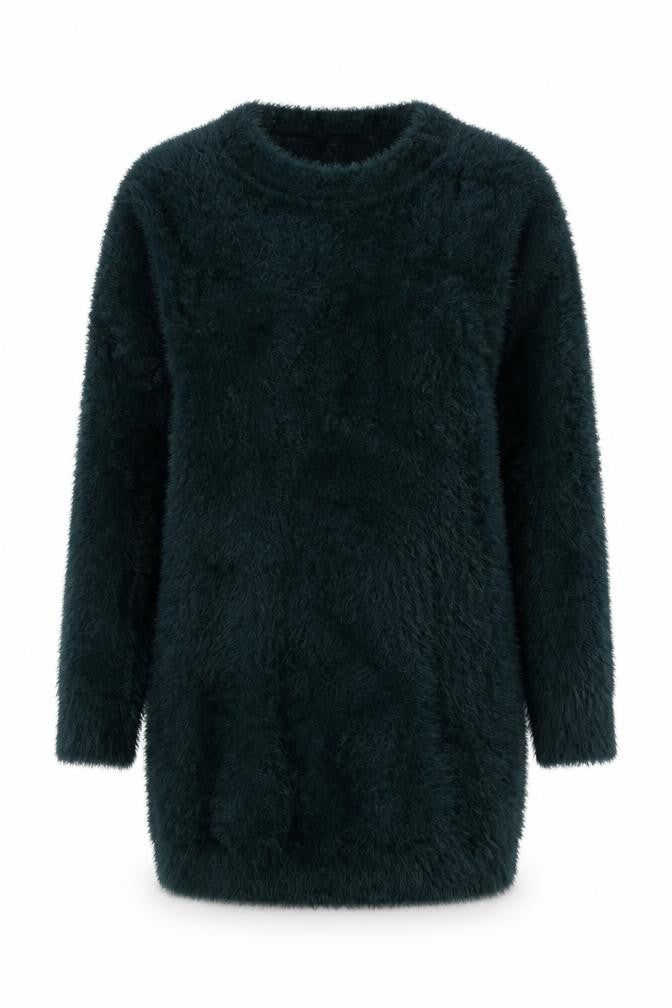 Front view of F&F women’s green v-neck nylon jumper, size UK 8