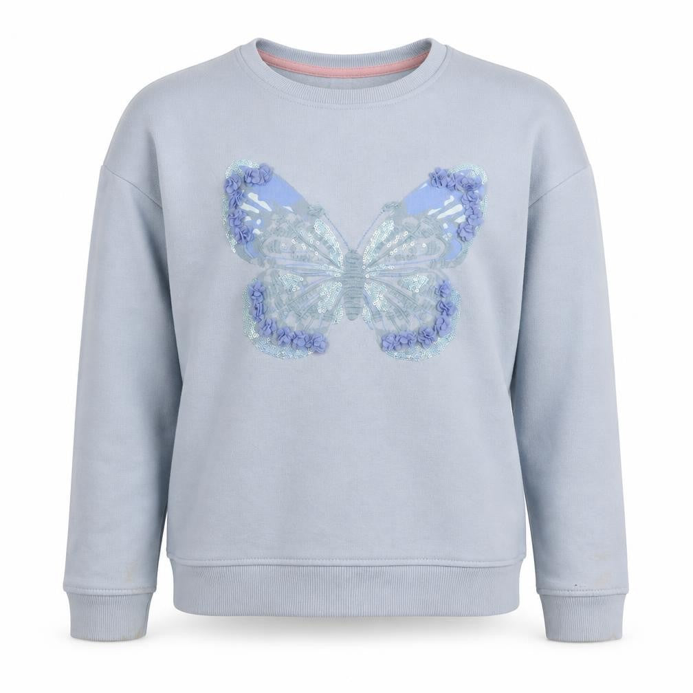 Front view of Tu girls’ blue geometric cotton pullover hoodie, size 12, years