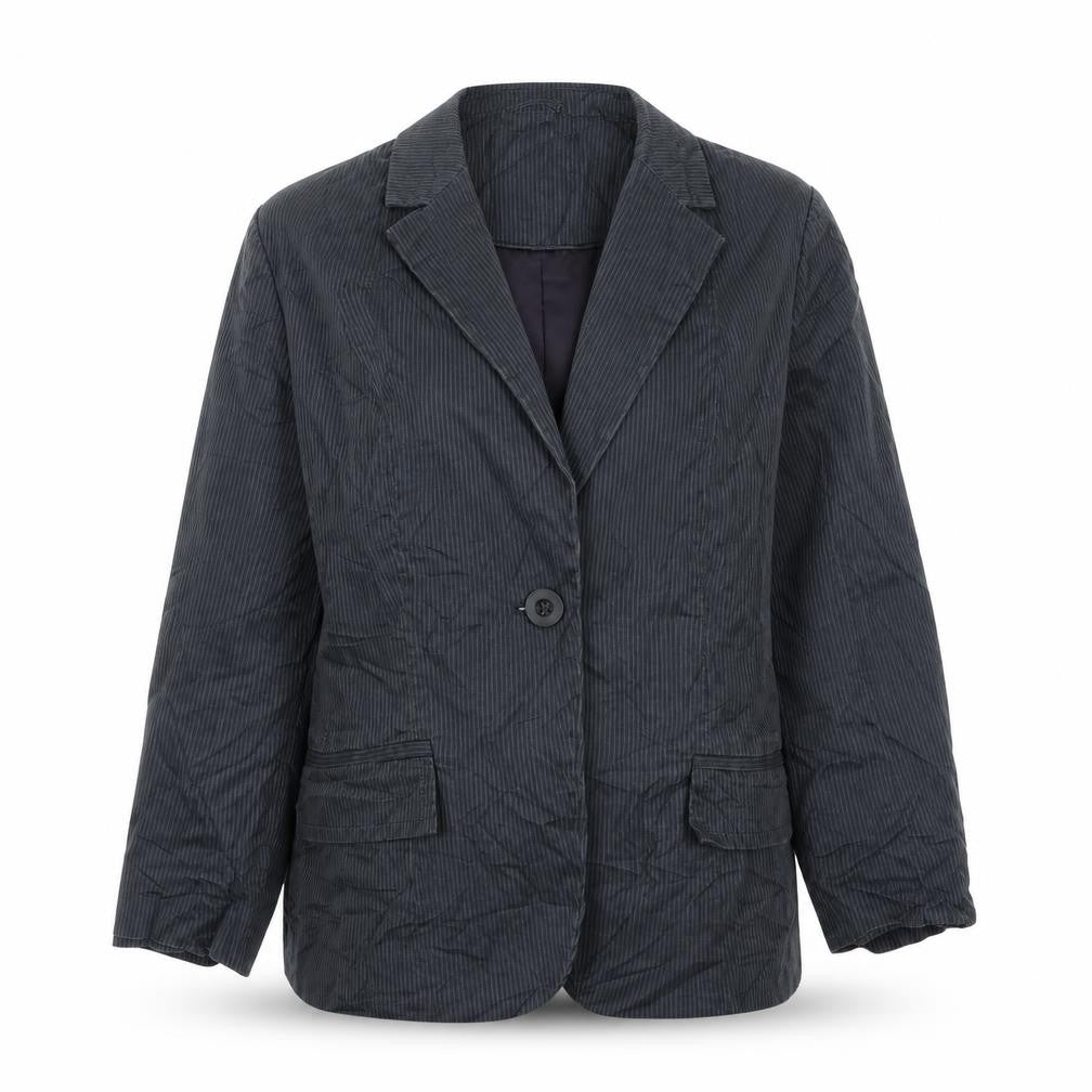 Front view of New Look women’s grey striped jacket, size UK 10