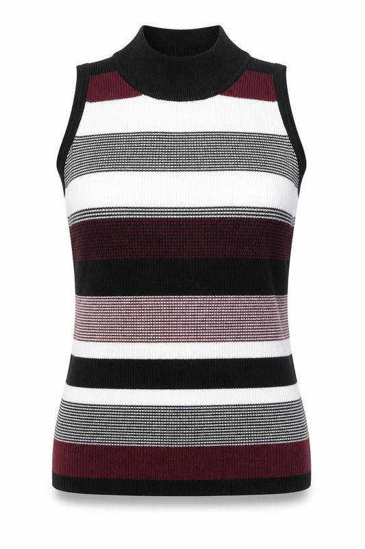 Front view of Primark women’s multicoloured high neck striped viscose jumper, size UK 12