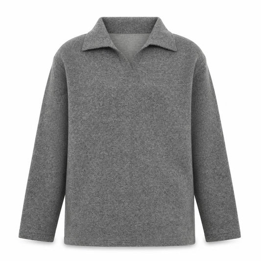 Front view of Dash women’s grey collared polyester jumper, size UK 12