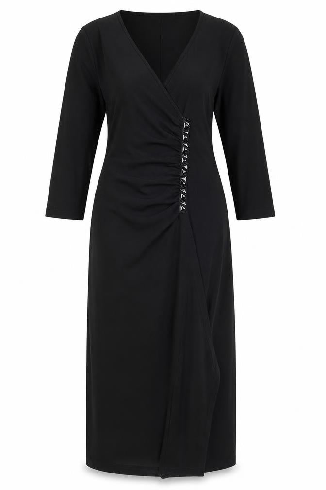Front view of Savoir women’s black polyester a-line, size UK 12, v-neck pullover