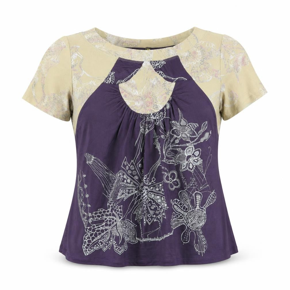 Front view of Vassalli women’s multicoloured cotton basic blouse, size UK 16, boat neck