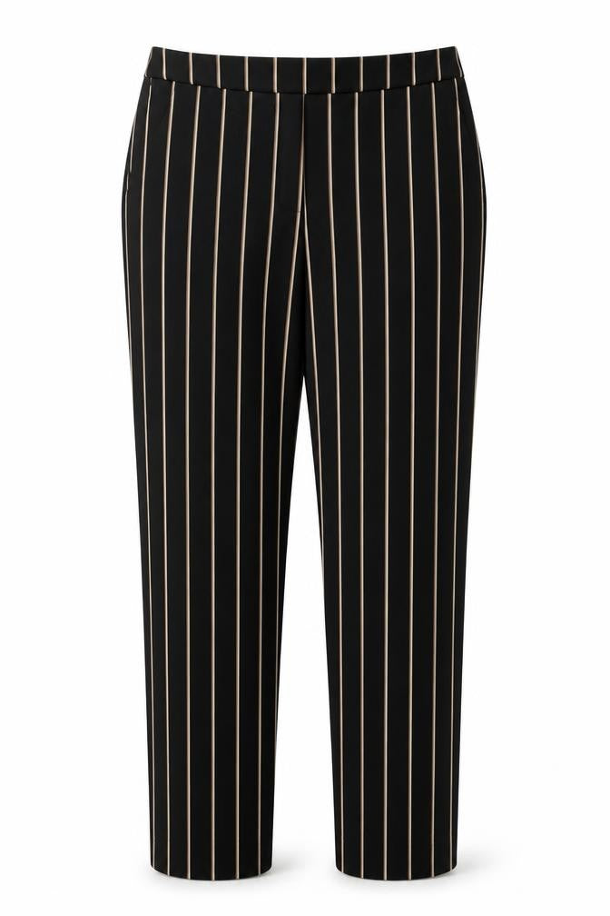 Mango Womens Black Striped Viscose Trousers Size 8 L27 in Regular Zip