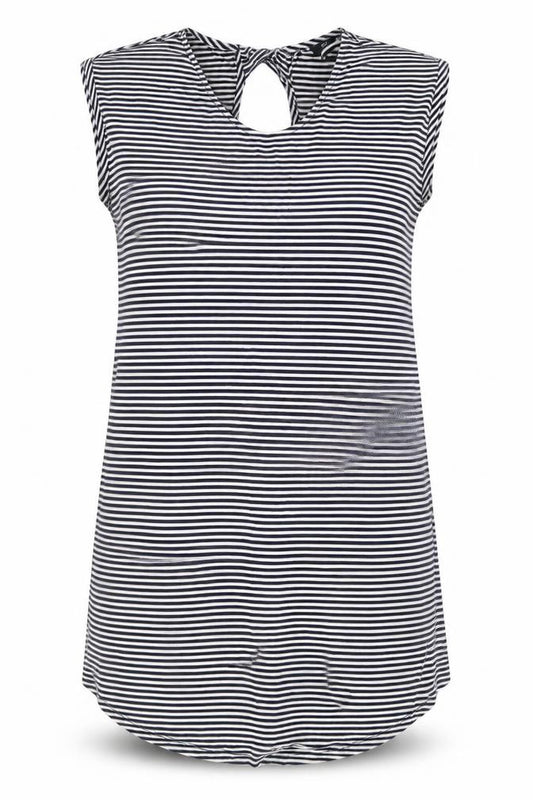 Front view of F&F women’s blue striped viscose a-line, size UK 16, scoop neck pullover