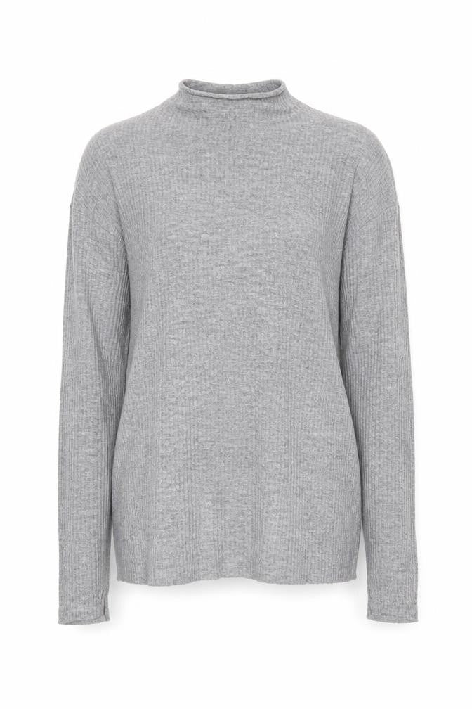 Front view of River Island women’s grey crew neck polyester jumper, size UK 10