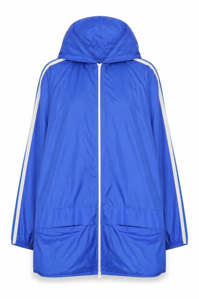 Front view of Manjula women’s blue rain coat coat, size UK 14