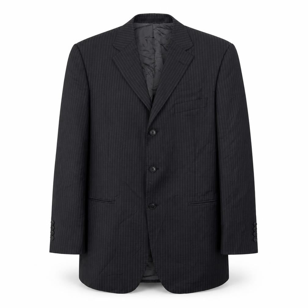 Front view of Marks & Spencer men’s grey striped wool jacket suit jacket, size 42