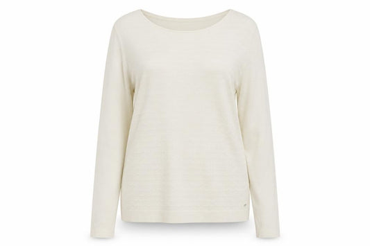 Front view of Olsen women’s beige round neck viscose jumper, size UK 14
