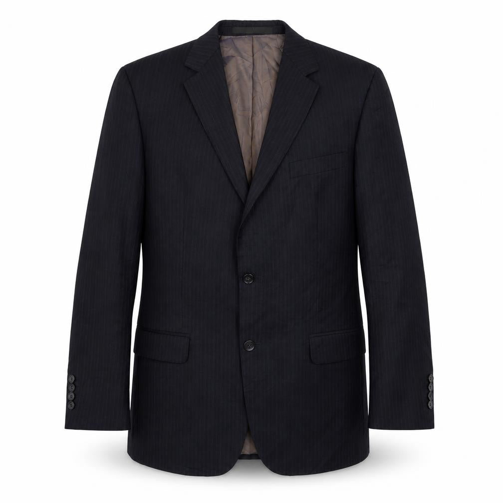Front view of Marks & Spencer men’s blue striped wool jacket suit jacket, size 40